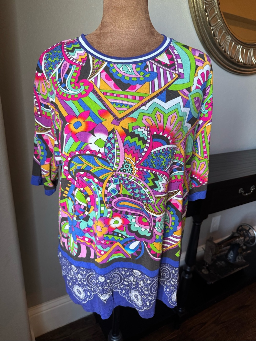 Johnny Was Janie Demarne Favorite Oversized Tee Multicolor Paisley Boho S